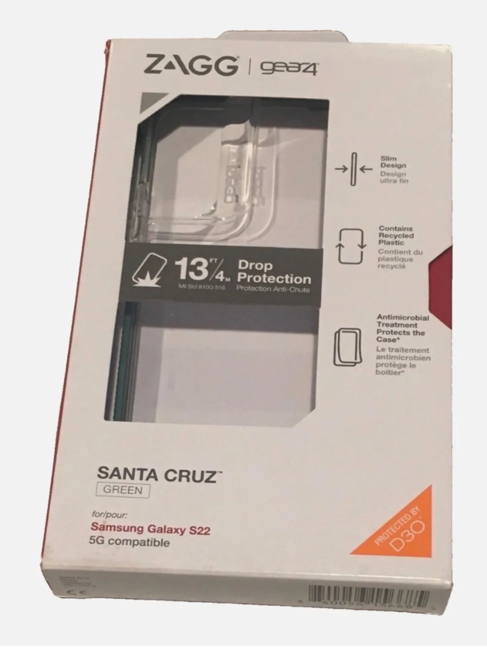 Zagg Gear4 Case Santa Cruz for Samsung Galaxy S22 Clear Green D30 Shockproof OB
